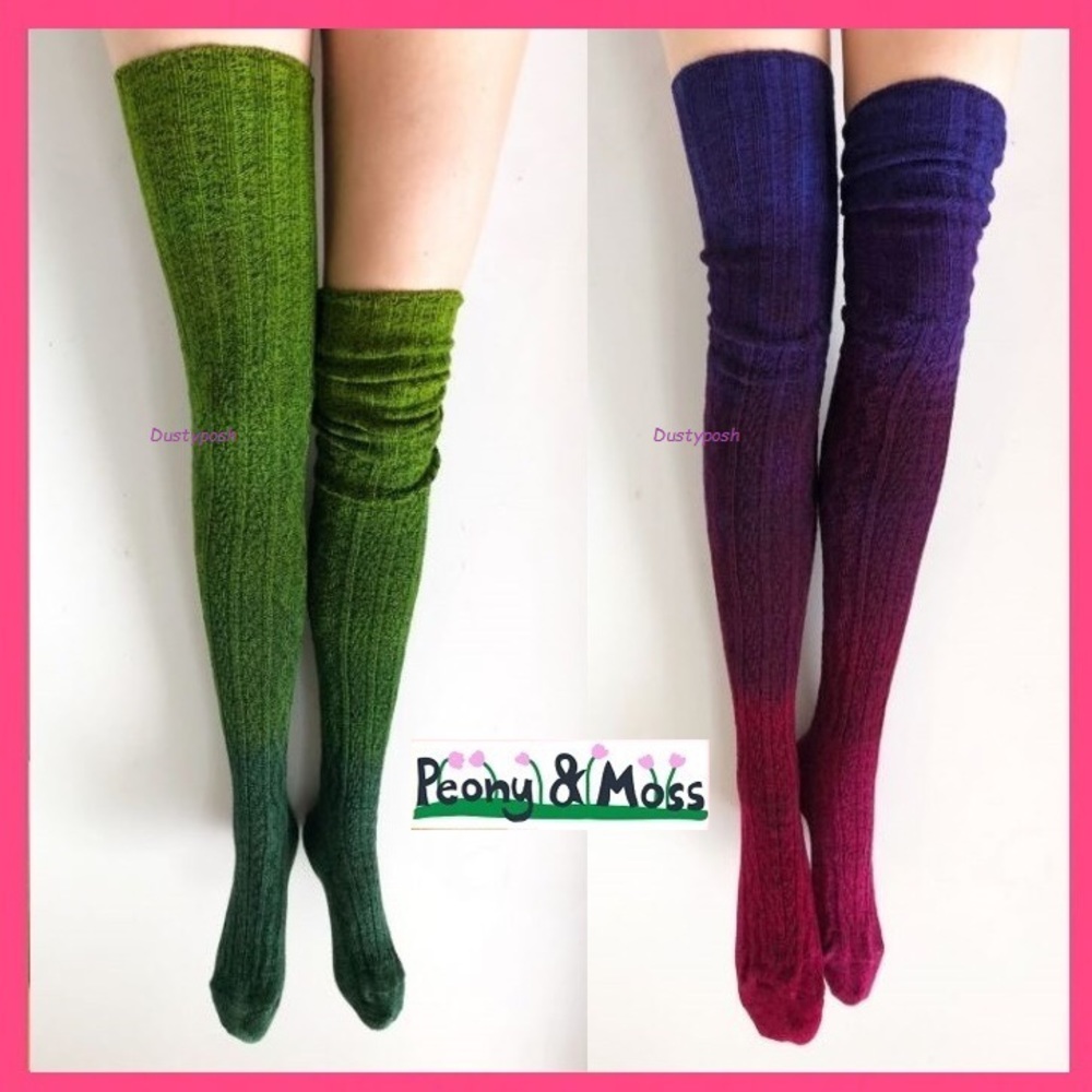 Peony and Moss Thigh High Cable Knit Over Knee Socks Anthropologie Cosplay Ombré